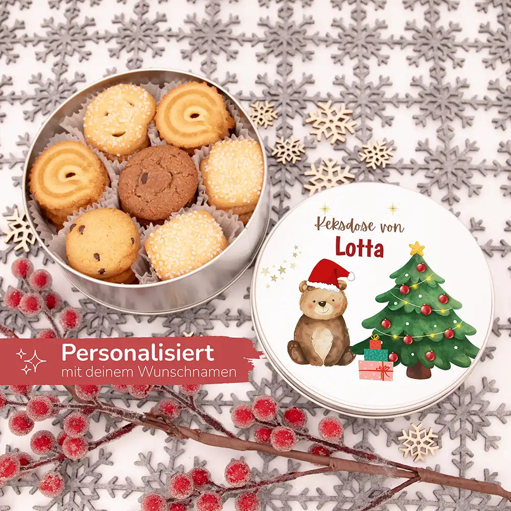 Keksdose aus Metall personalisiert - Weihnachtsbär