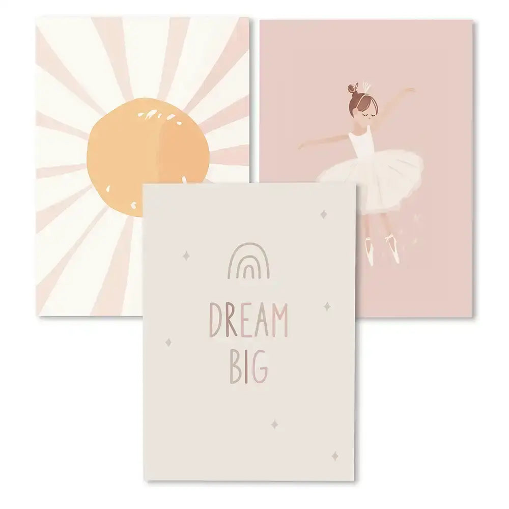 Poster 3er-Set - Sonne, Ballerina & Dream Big fĂŒrs Kinderzimmer