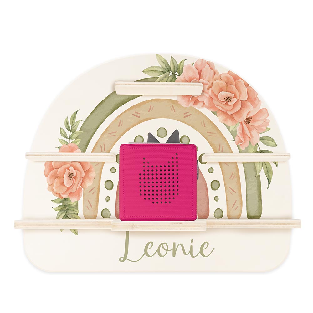 Tonie Regal aus Holz, Toniebox Regal personalisiert Grüner Regenbogen