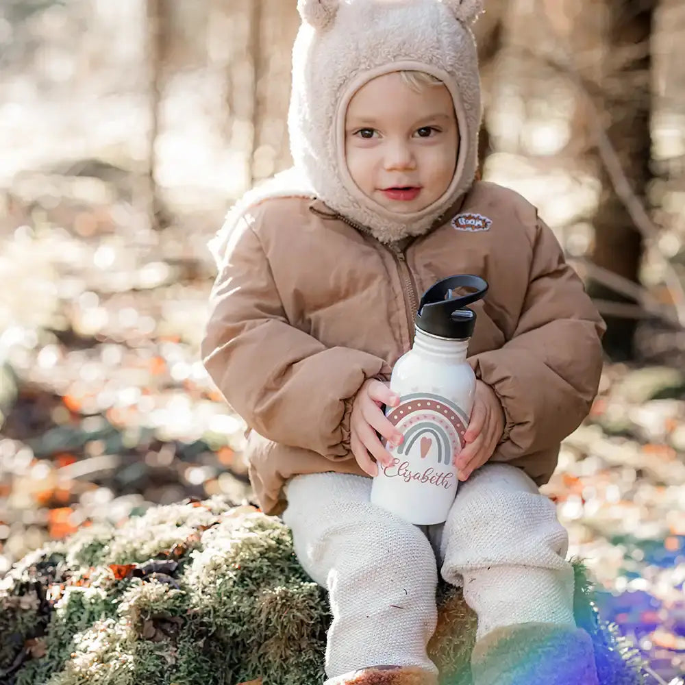 Trinkflasche Kinder Edelstahl - Regenbogen - Personalisierbar mit Namen