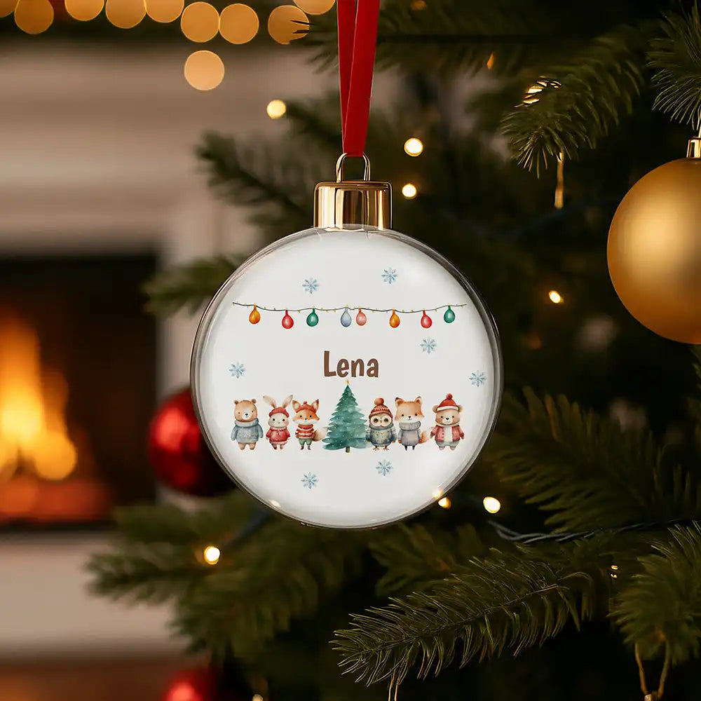 Weihnachtskugel personalisiert mit Namen - Niedliche Waldfreunde