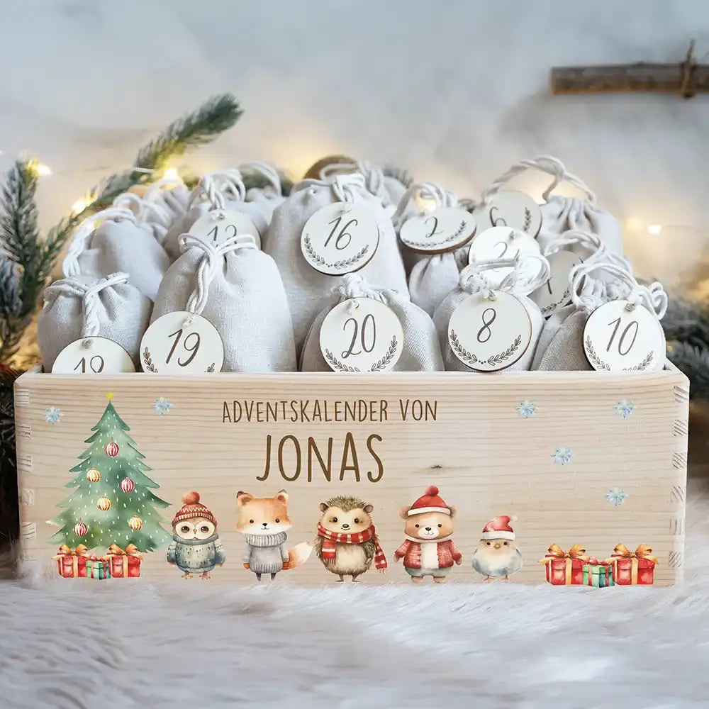 Adventskiste zum befüllen "Weihnachten mit Tierfreunden" personalisiert