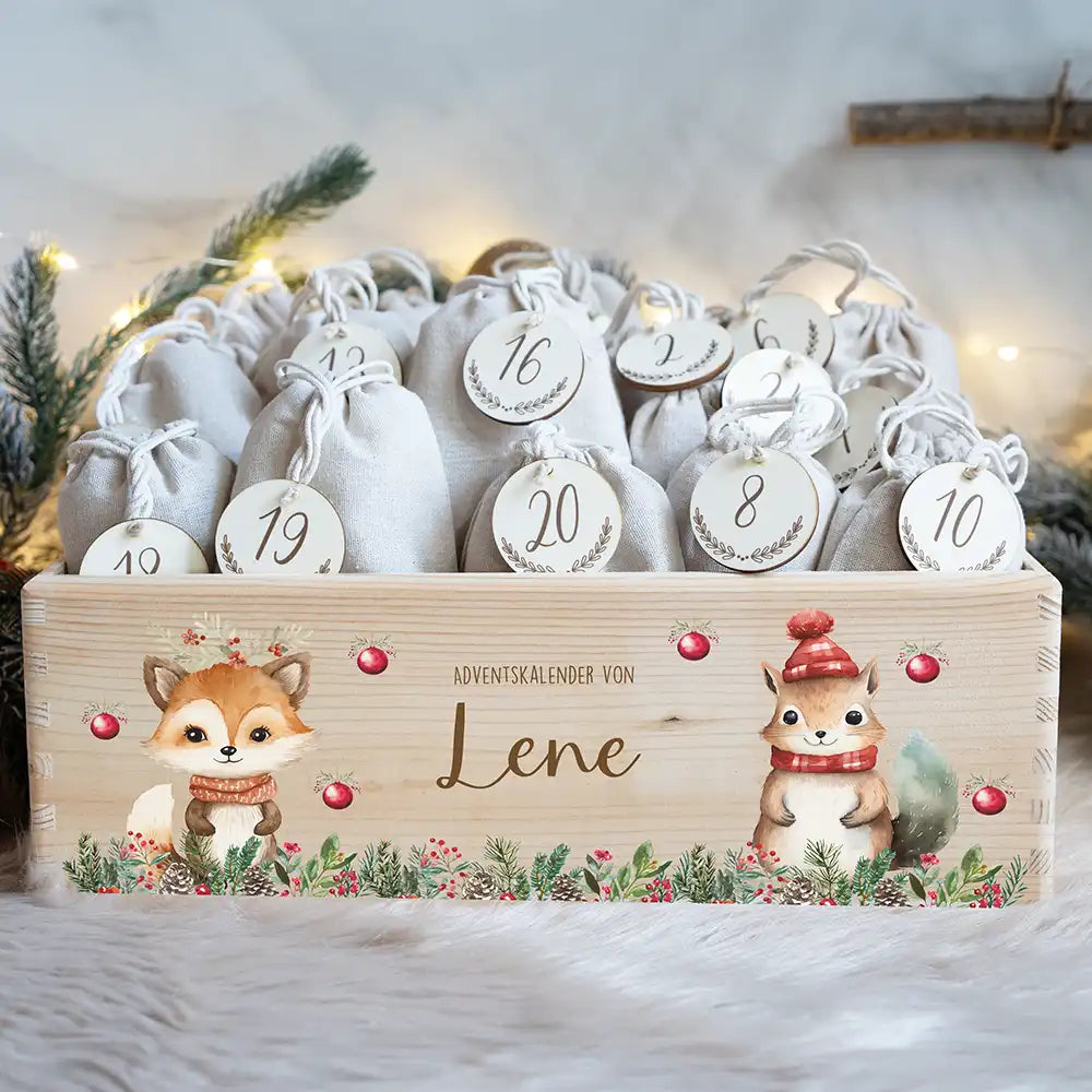 Adventskiste zum befüllen "Weihnachten mit süßem Fuchs" personalisiert