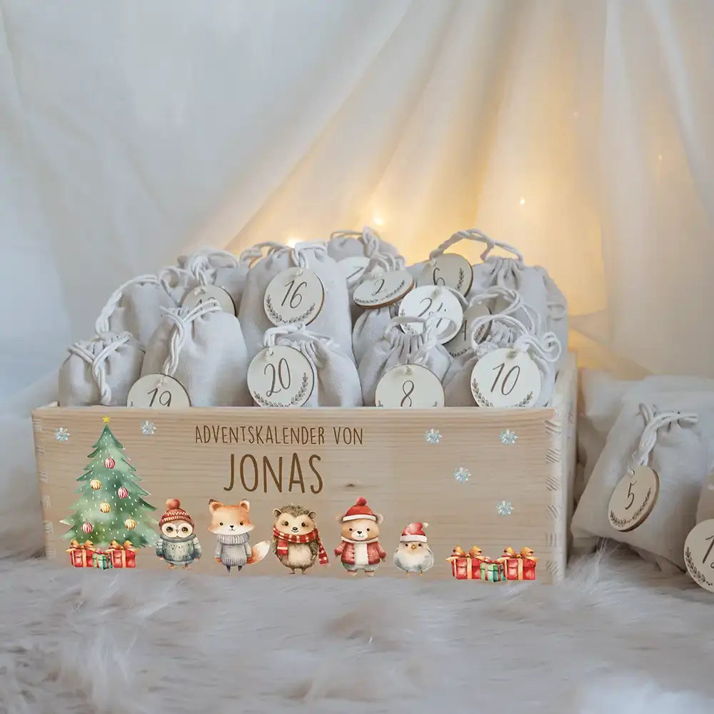 Adventskiste zum befüllen "Weihnachten mit Tierfreunden" personalisiert