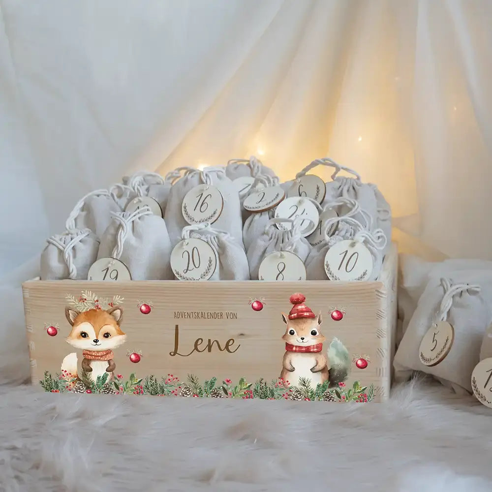 Adventskiste zum befüllen "Weihnachten mit süßem Fuchs" personalisiert
