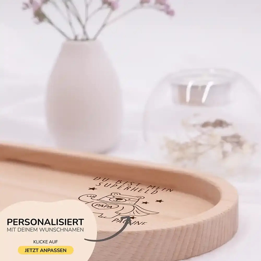 Personalisiertes Holz-Serviertablett "Superheld" - Vatertag Geschenk