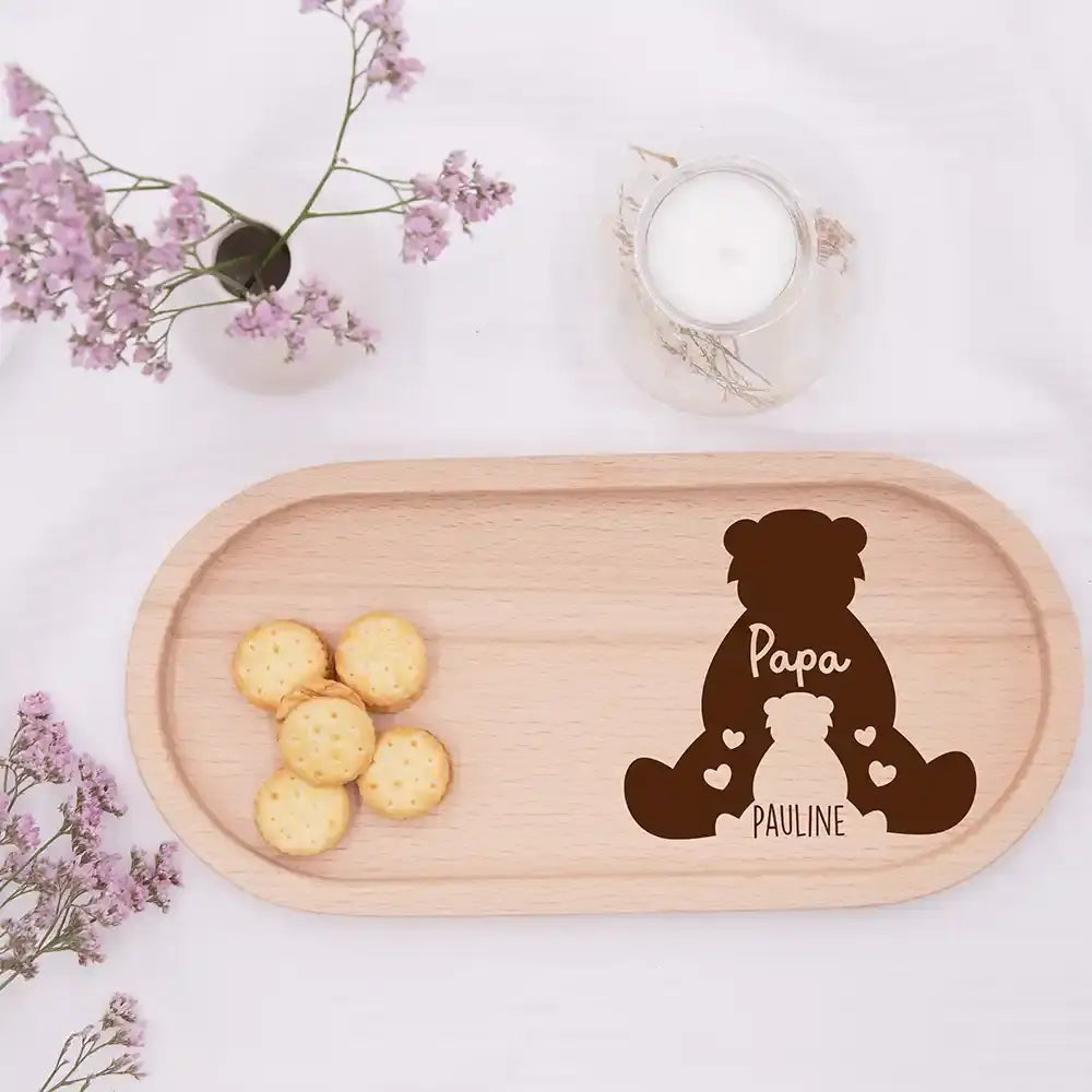 Personalisiertes Holz-Serviertablett "Papa-BĂ€r" - Vatertag Geschenk