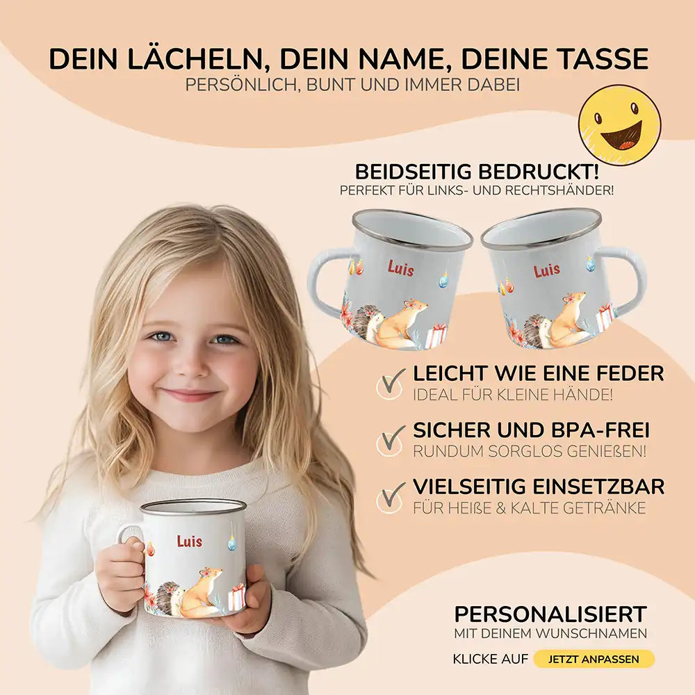 Emaille Tasse personalisiert Weihnachten - Weihnachtsglück