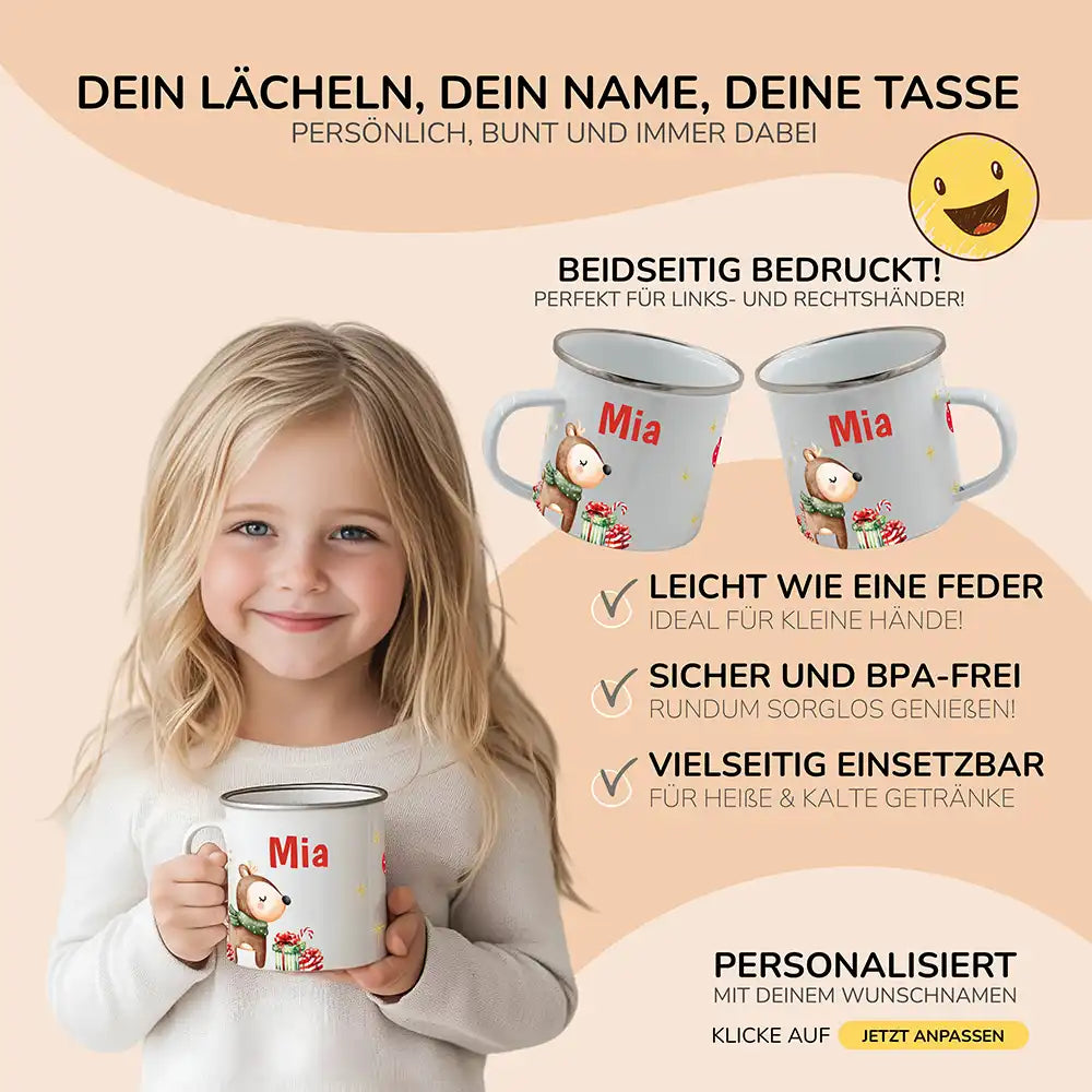 Emaille Tasse personalisiert Weihnachten - Reh