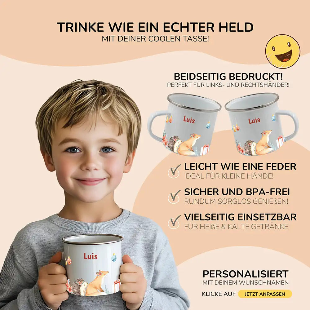 Emaille Tasse personalisiert Weihnachten - Weihnachtsglück