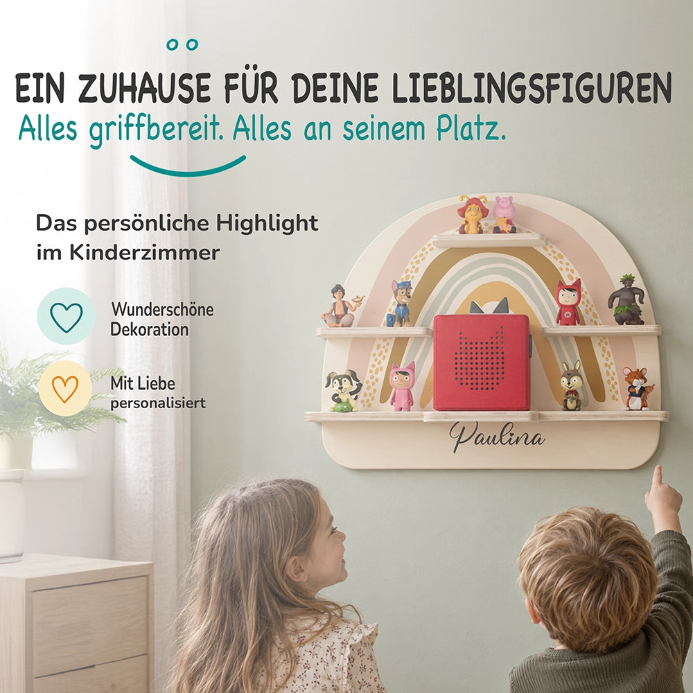 Tonie Regal aus Holz, Toniebox Regal personalisiert Regenbogen 2