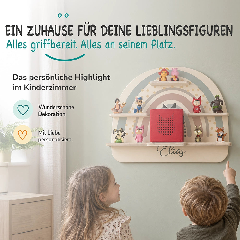 Tonie Regal aus Holz, Toniebox Regal personalisiert Regenbogen 7