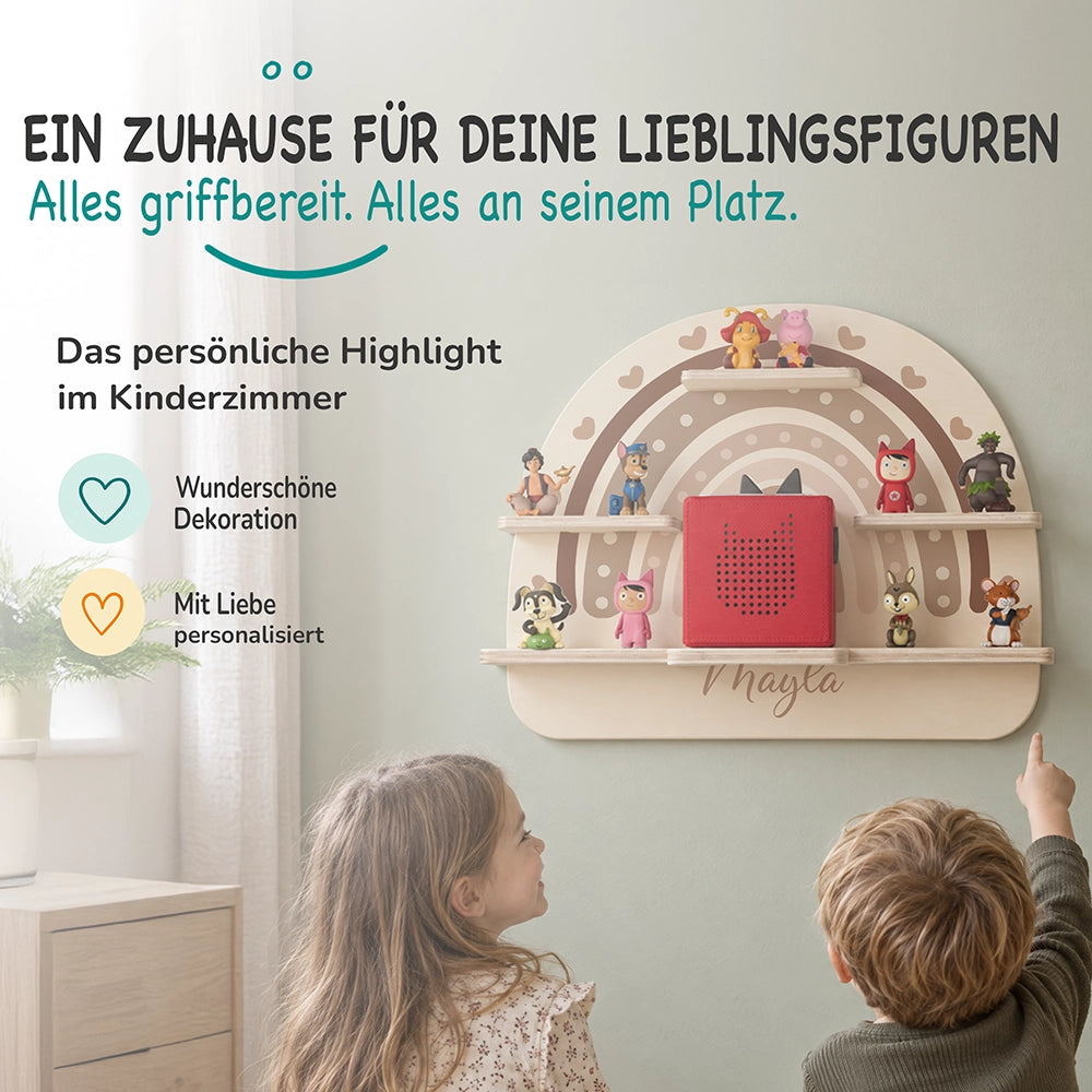 Tonie Regal aus Holz, Toniebox Regal Regenbogen Herz