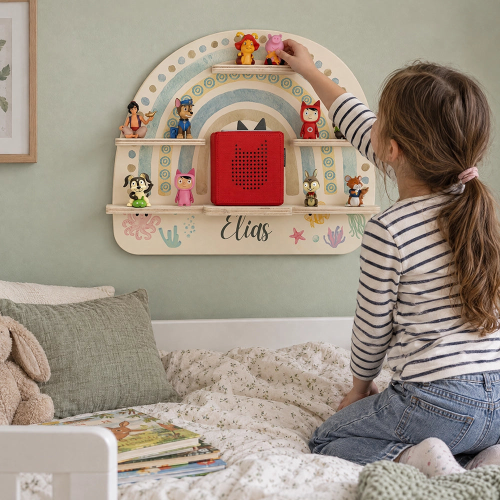 Tonie Regal aus Holz, Toniebox Regal personalisiert Regenbogen 10