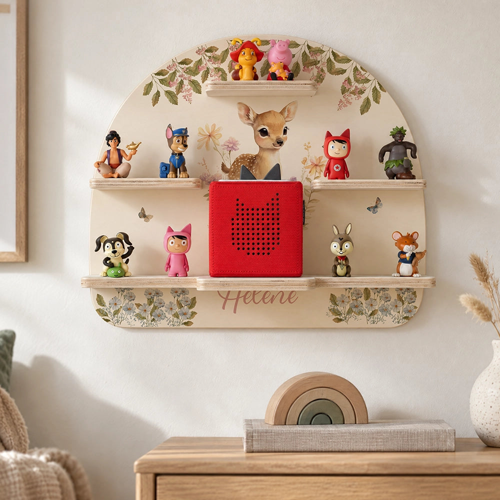 Tonie Regal aus Holz, Toniebox Regal personalisiert Reh im Wald