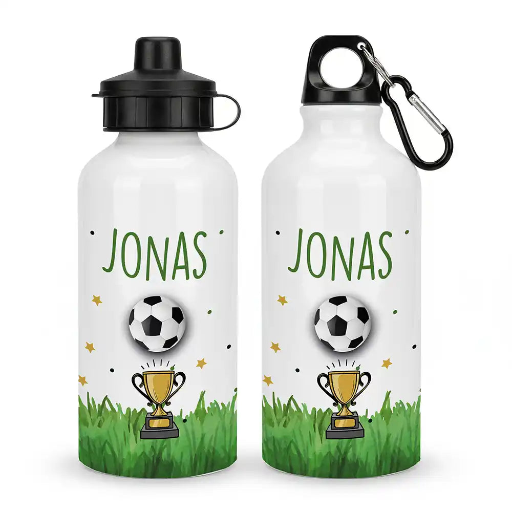 Personalisierte Trinkflasche Kinder Fußball Pokal – Alu 500 ml Hauptbild mit Wunschname