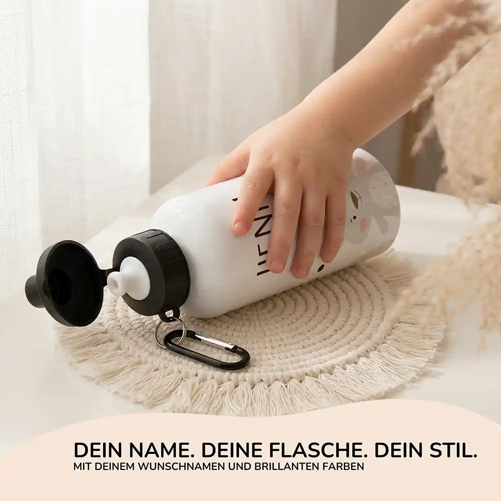 Personalisierte Trinkflasche Kinder BĂ€r & Fuchs â zwei VerschlĂŒsse personalisiert mit Namen