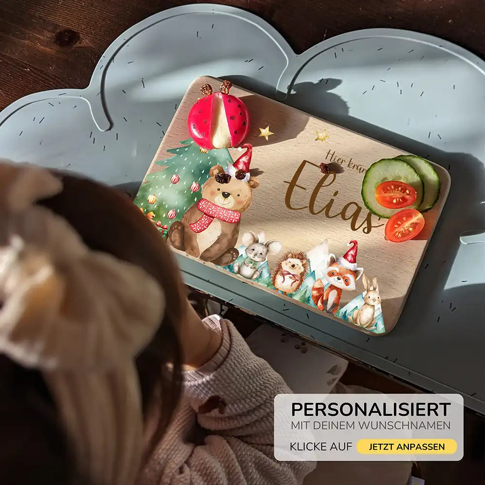 Weihnachts-Set Frühstücksbrettchen + Emaille Tasse - Winterzauber-Freunde