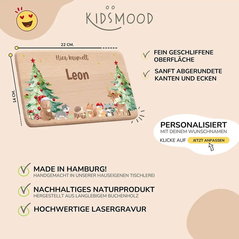 Weihnachts-Set Frühstücksbrettchen und Emaille Tasse - Niedliche Waldtiere