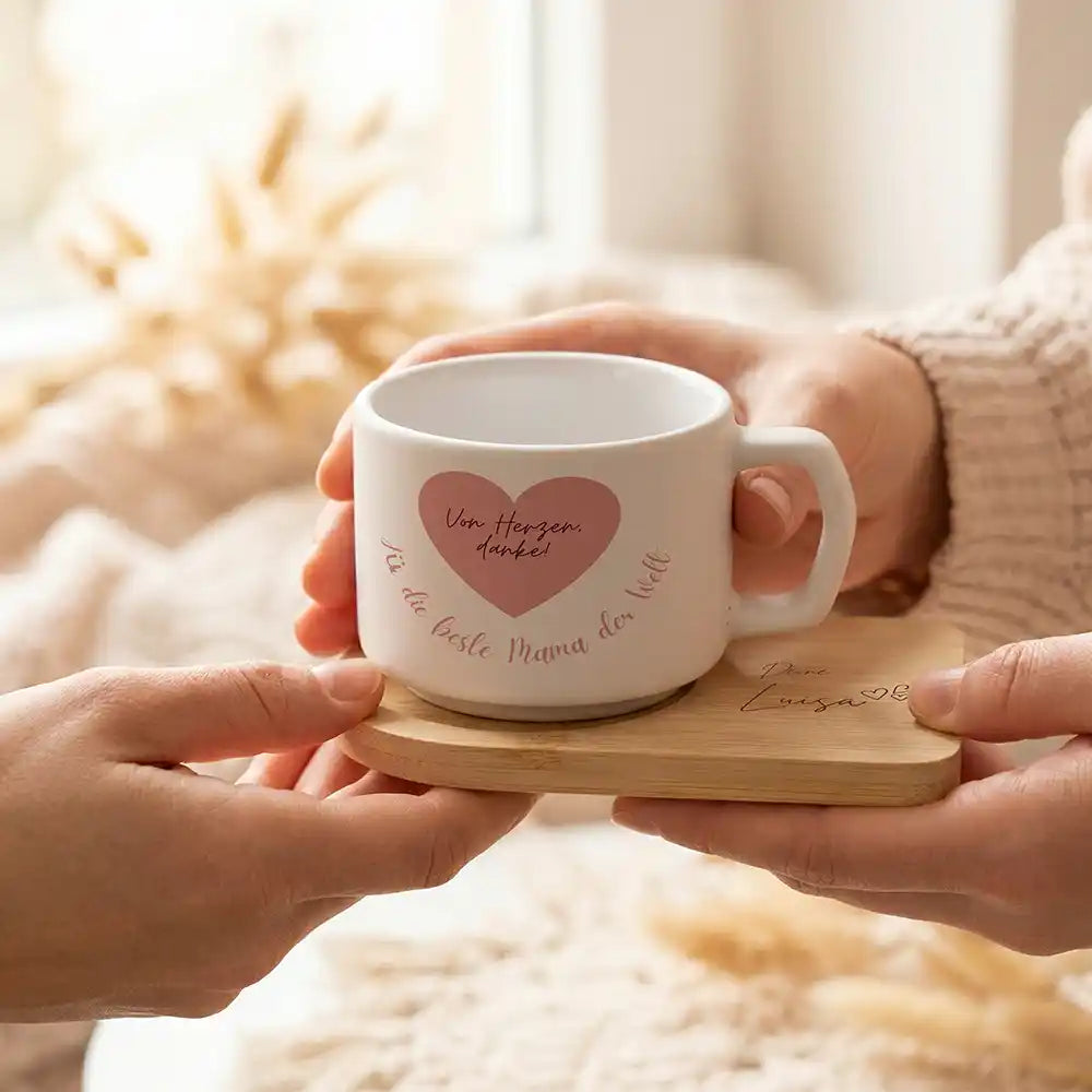 Kaffeetasse personalisiert Muttertag Von Herzen danke â Rosa Herz â made in Hamburg