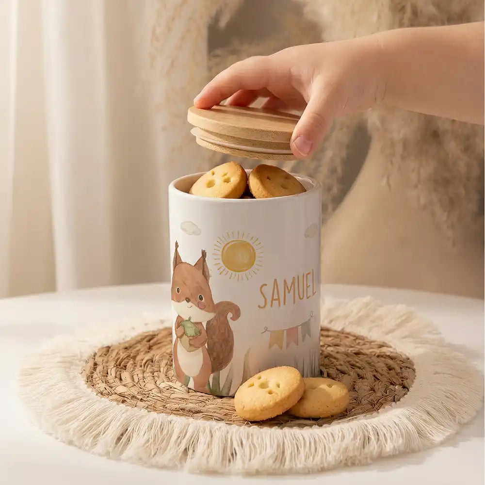 Personalisierte Keksdose Eichhörnchen Sommer als Zahnbürsten- & Stiftehalter (2-in-1)