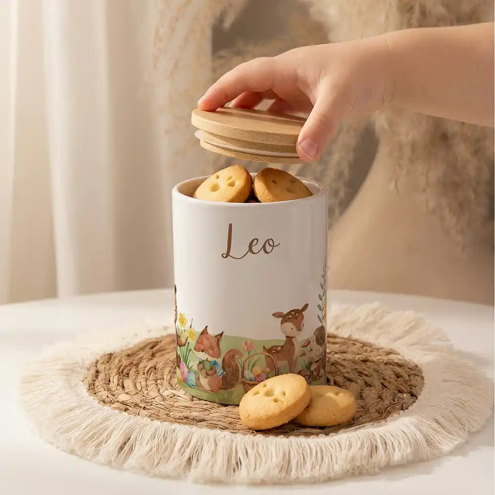Personalisierte Keksdose Ostern Frühlingswiese als Zahnbürsten- & Stiftehalter (2-in-1)