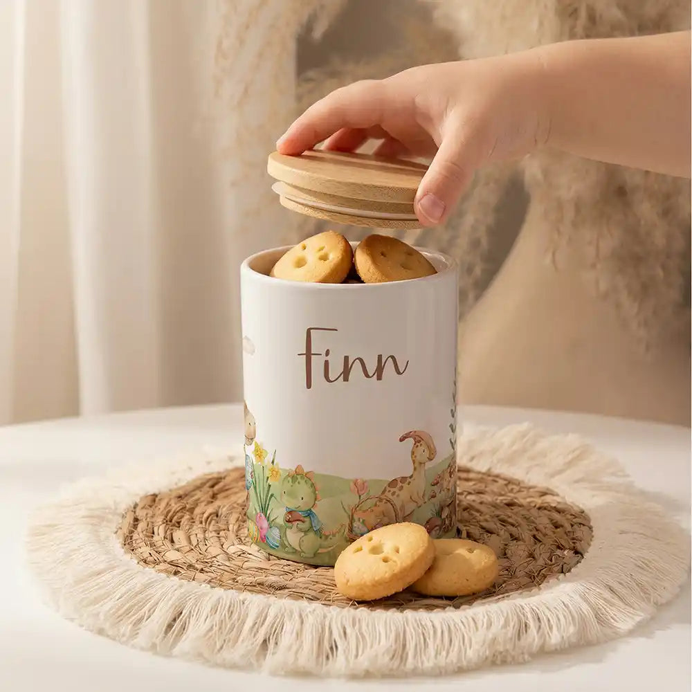 Personalisierte Keksdose Dinos Ostern als Zahnbürsten- & Stiftehalter (2-in-1)