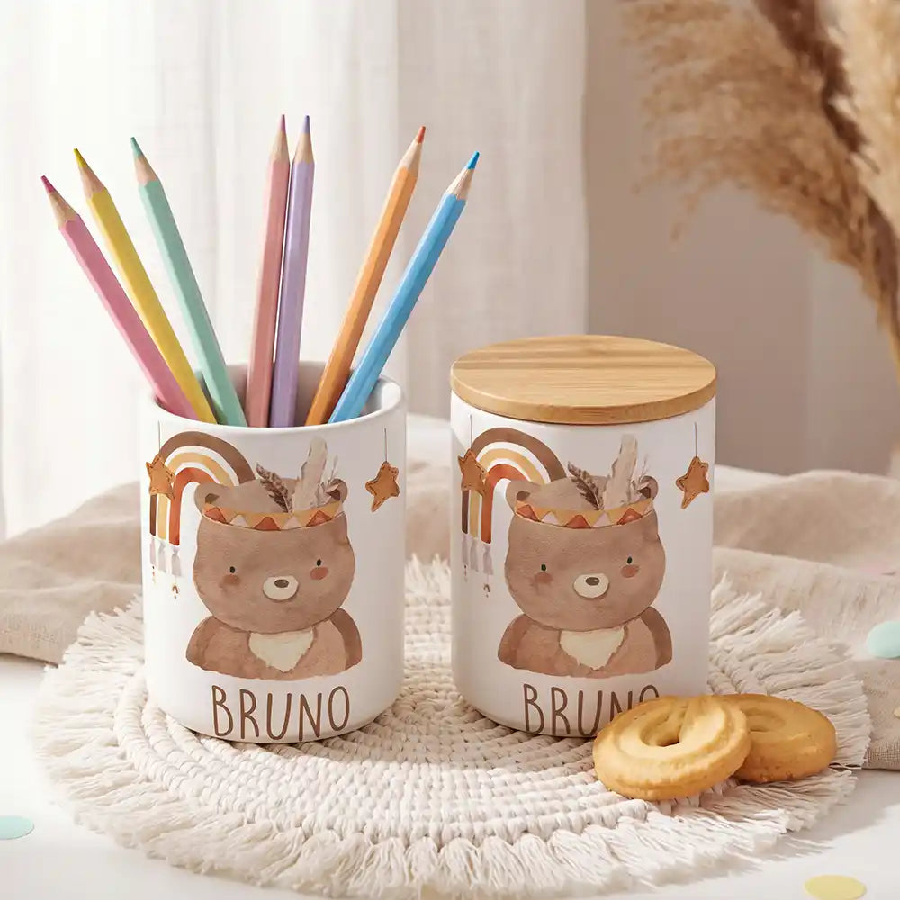 Personalisierte Keksdose Boho-BĂ€r - liebevoll personalisiert