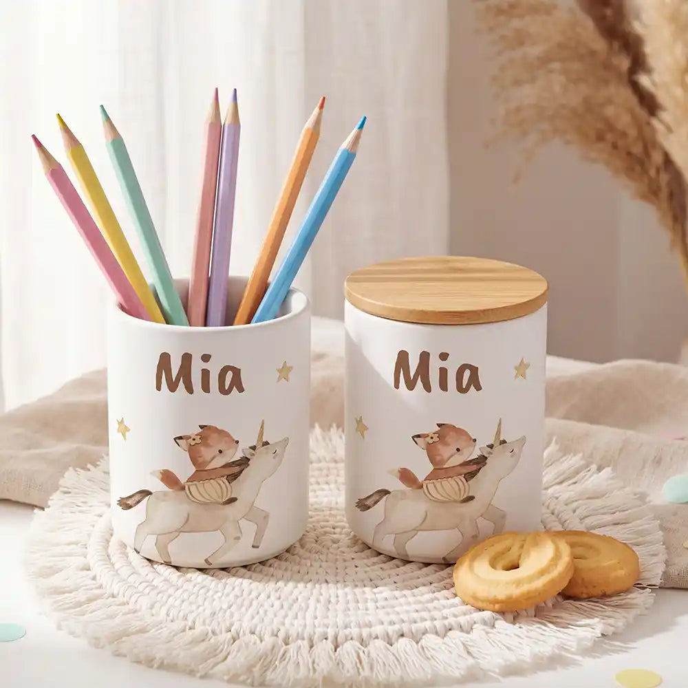 Personalisierte Keksdose Fuchs & Einhorn - liebevoll personalisiert