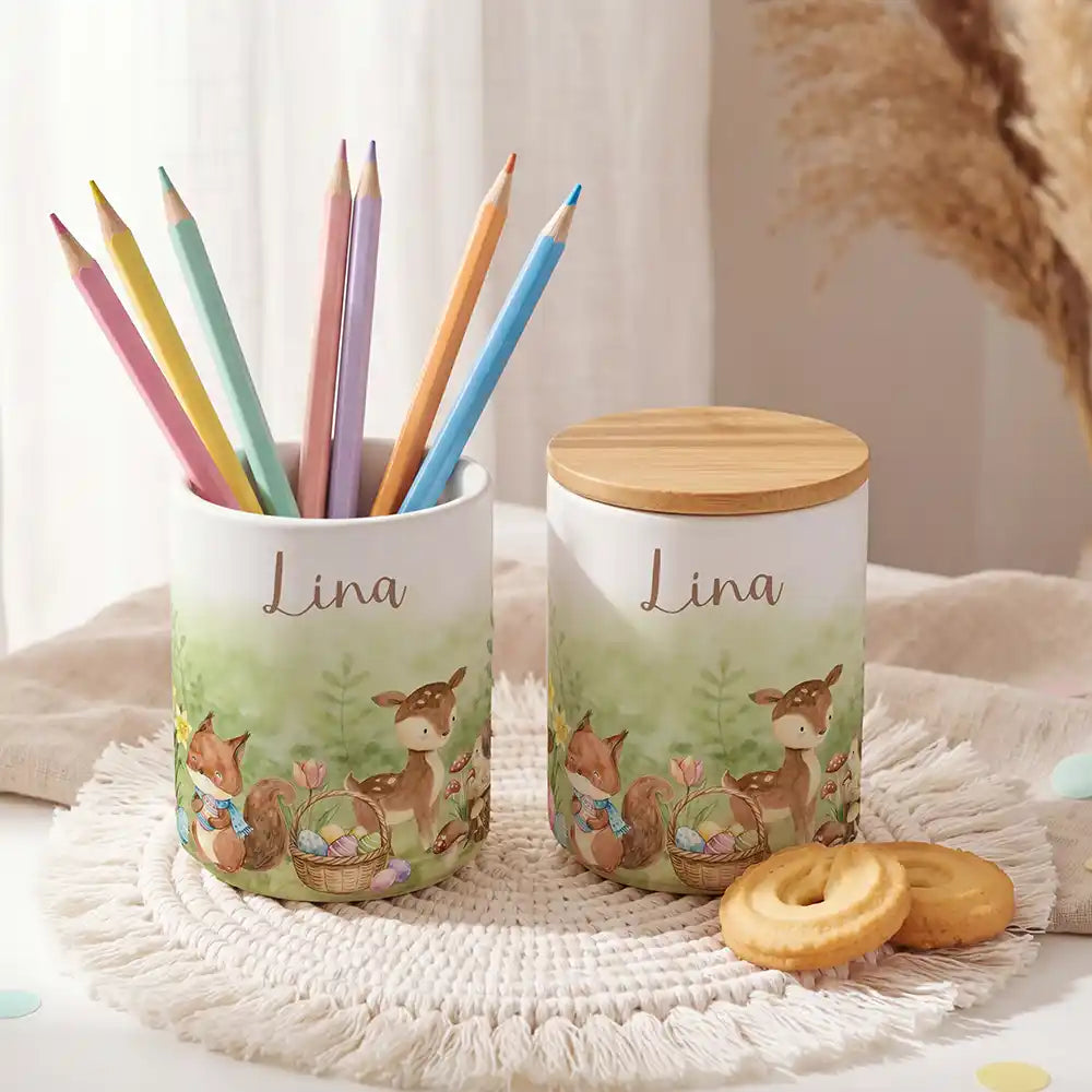 Personalisierte Keksdose Ostern Reh & Fuchs - liebevoll personalisiert
