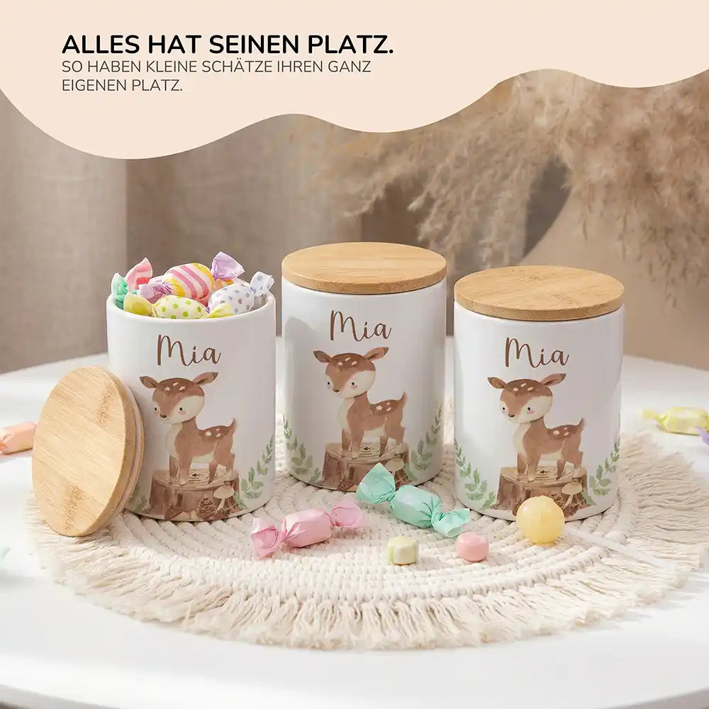 Lifestyle: Personalisierte Keksdose Rehkitz Wald im Kinderzimmer