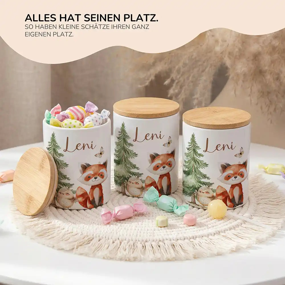 Lifestyle: Personalisierte Keksdose Roter Panda & Eule im Kinderzimmer