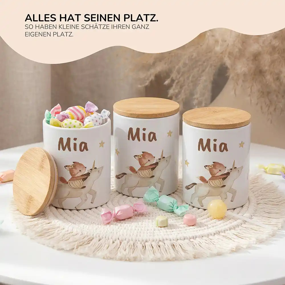Lifestyle: Personalisierte Keksdose Fuchs & Einhorn im Kinderzimmer
