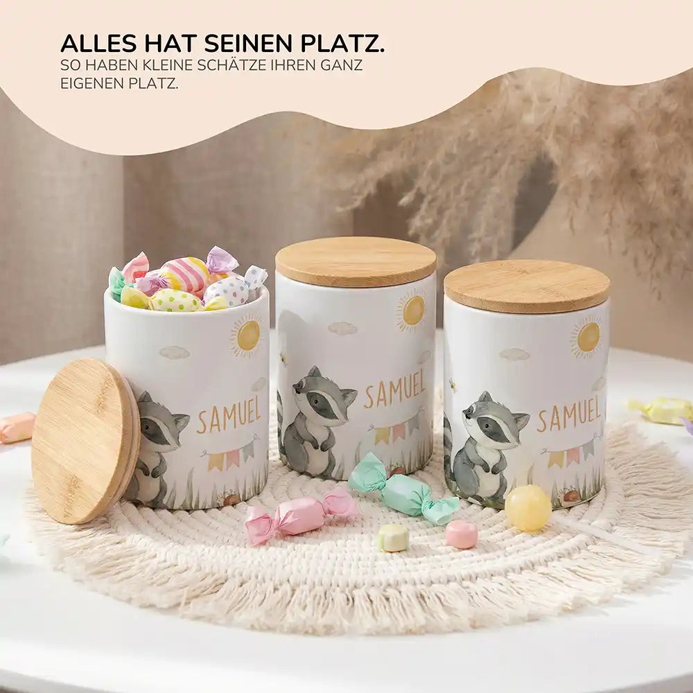 Lifestyle: Personalisierte Keksdose WaschbÀr Sommer im Kinderzimmer
