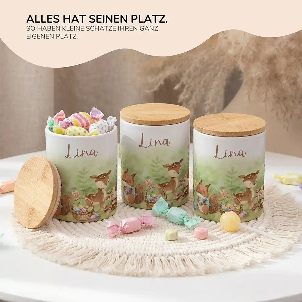 Lifestyle: Personalisierte Keksdose Ostern Reh & Fuchs im Kinderzimmer