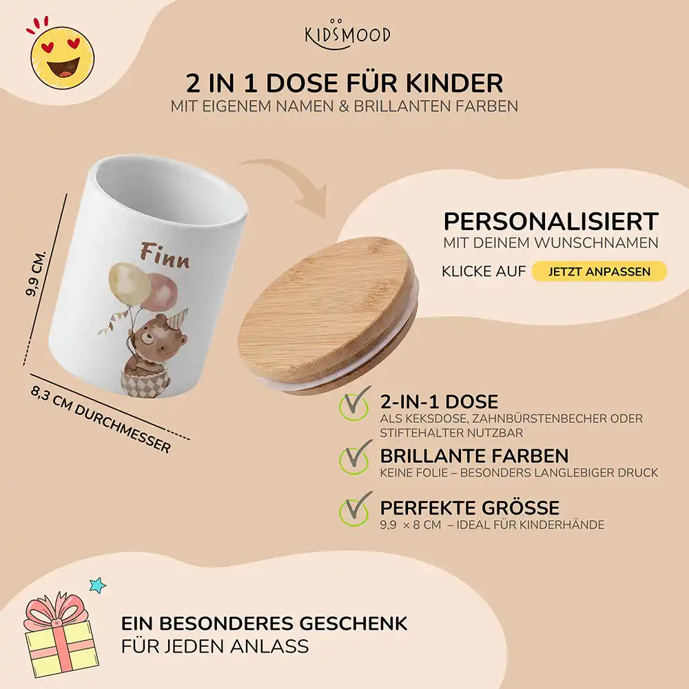 Personalisierte Keksdose BĂ€r Geburtstag - mit eigenem Namen fuer kleine Schleckermaeuler