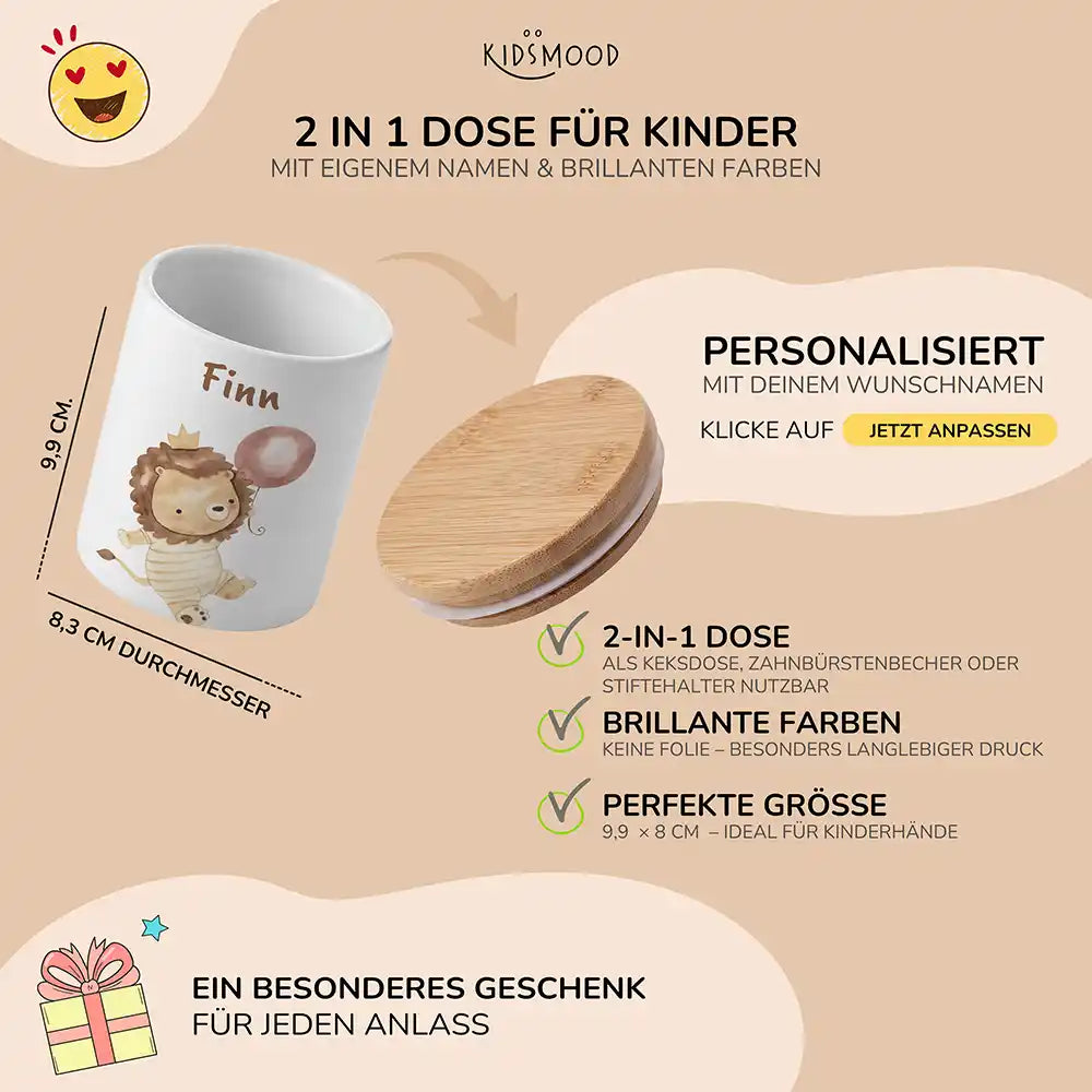 Personalisierte Keksdose Löwe Geburtstag - mit eigenem Namen fuer kleine Schleckermaeuler