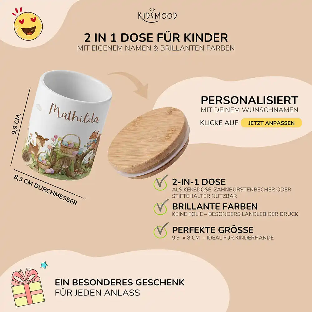 Personalisierte Keksdose Ostern Rehkitz - mit eigenem Namen fuer kleine Schleckermaeuler