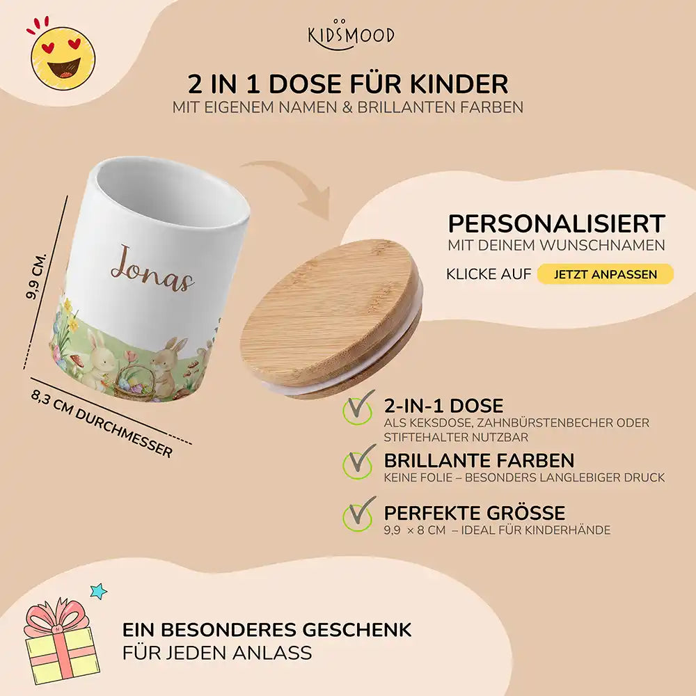 Personalisierte Keksdose Ostern Hasen - mit eigenem Namen fuer kleine Schleckermaeuler