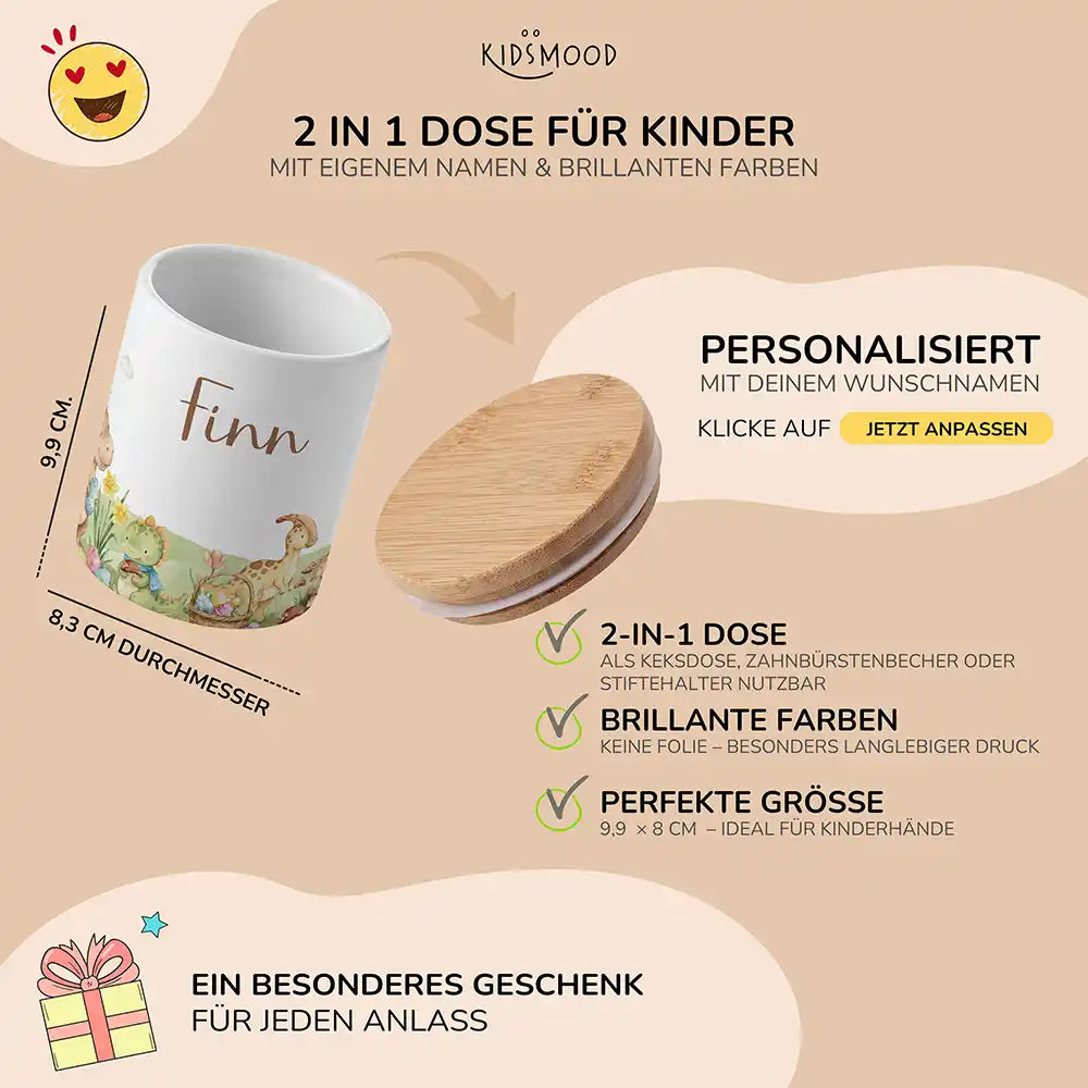 Personalisierte Keksdose Dinos Ostern - mit eigenem Namen fuer kleine Schleckermaeuler
