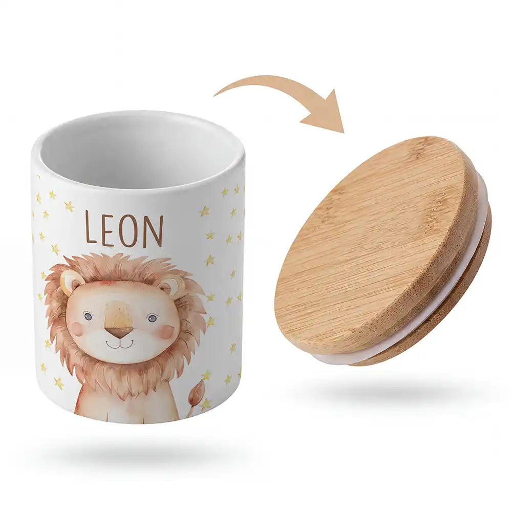 Keramik-Keksdose Löwe Sterne mit Wunschnamen - Kinderzimmer-Geschenk