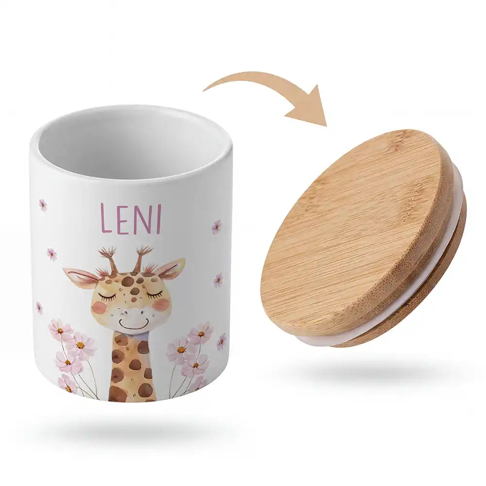 Keramik-Keksdose Giraffe Blumen mit Wunschnamen - Kinderzimmer-Geschenk