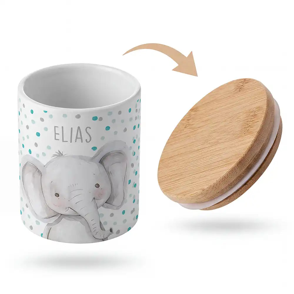 Keramik-Keksdose Elefant Konfetti mit Wunschnamen - Kinderzimmer-Geschenk