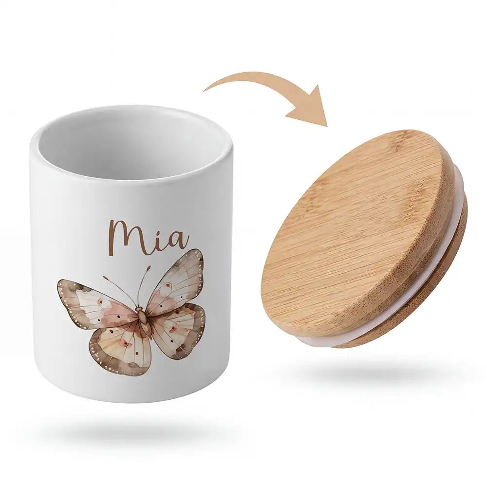 Keramik-Keksdose Schmetterling mit Wunschnamen - Kinderzimmer-Geschenk