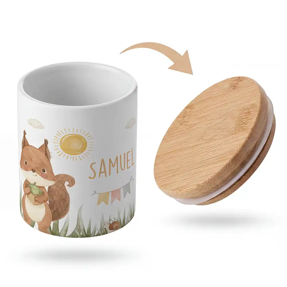 Keramik-Keksdose Eichhörnchen Sommer mit Wunschnamen - Kinderzimmer-Geschenk