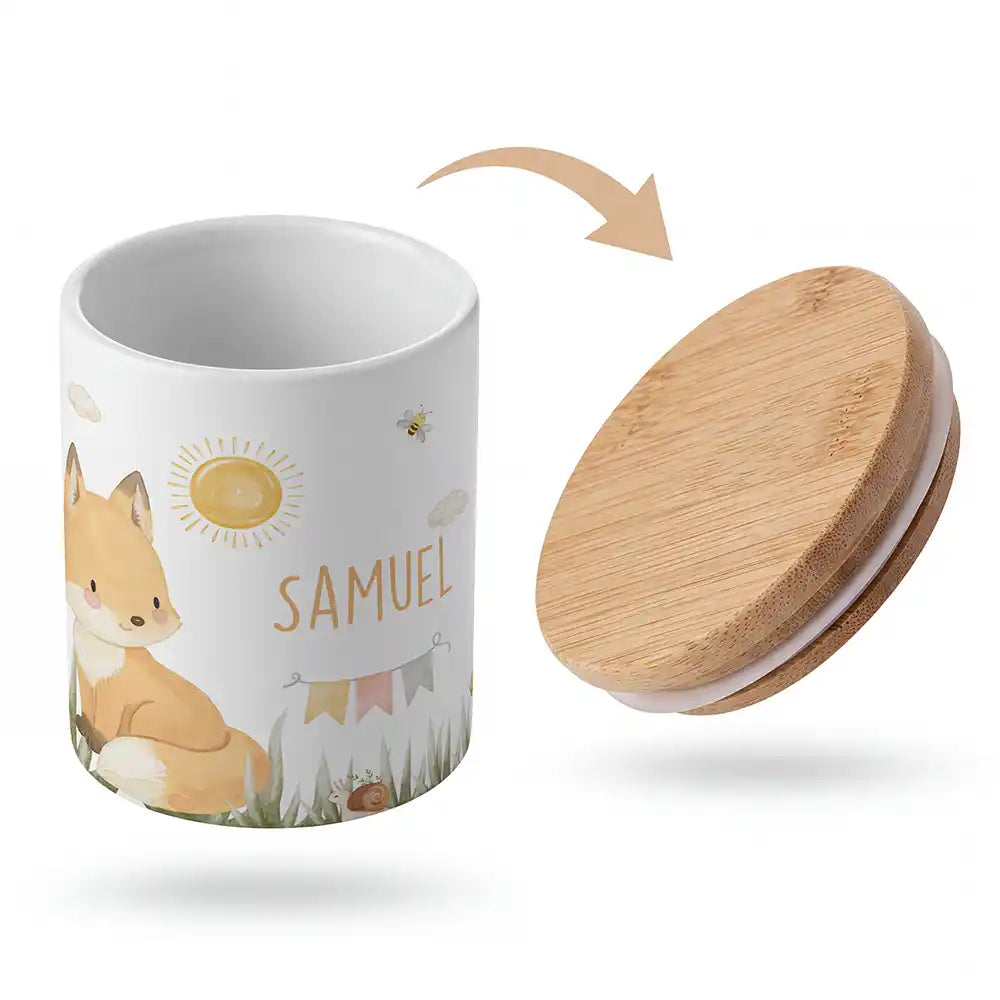 Keramik-Keksdose Fuchs Sommer mit Wunschnamen - Kinderzimmer-Geschenk