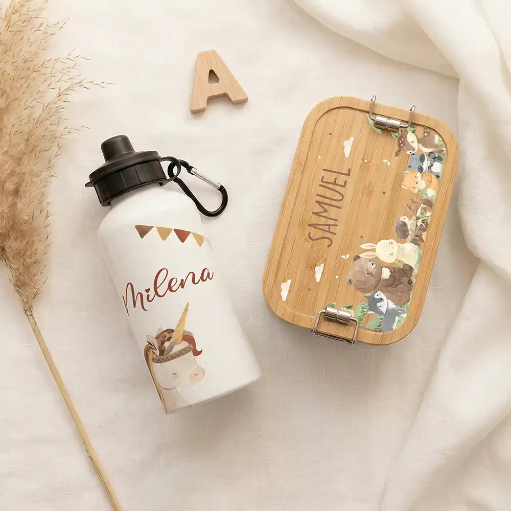 Personalisierte Trinkflasche Kinder Einhorn Indianer – Geschenk zur Einschulung & Taufe