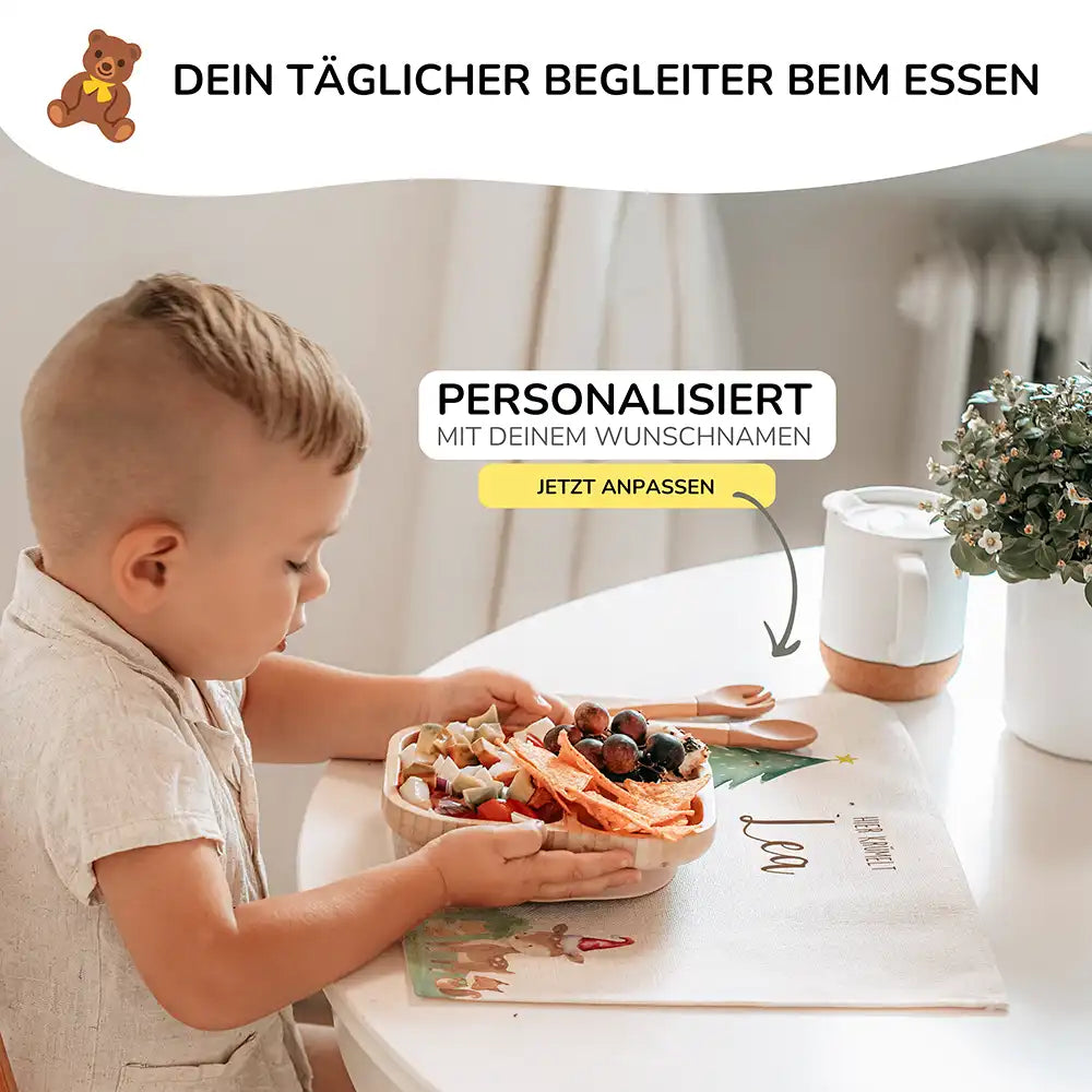 Tischset Kinder personalisiert Weihnachtsmotiv - Niedliche Waldtiere