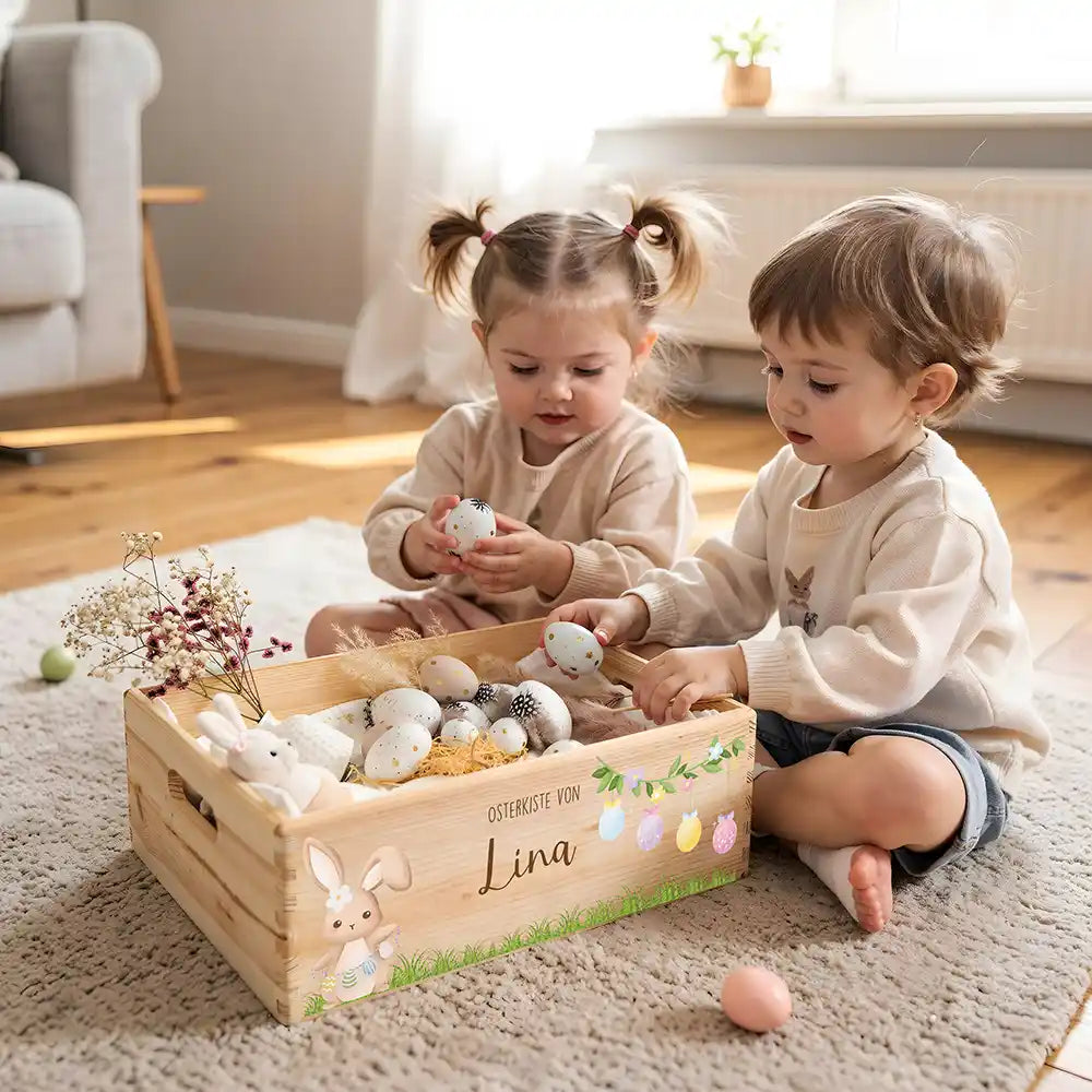 Osterkiste Holz personalisiert - Ostereier