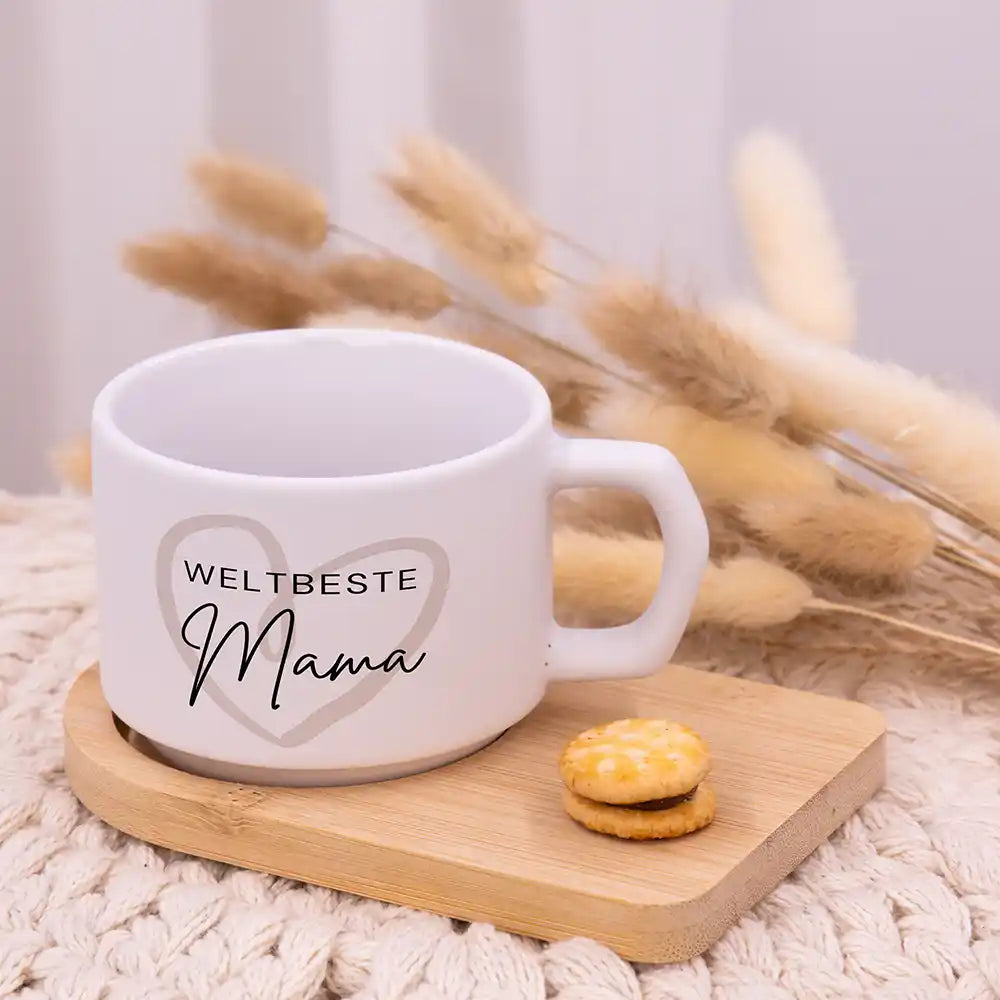 Personalisierte Kaffeetasse Mama Weltbeste Mama Herz – Keramik & Bambus